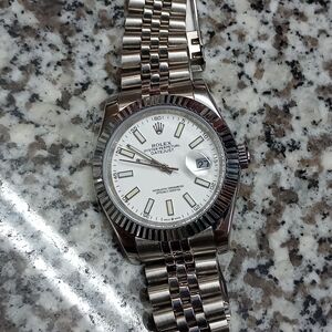 Rolex Silver and White Oyster Perpetual Watch
